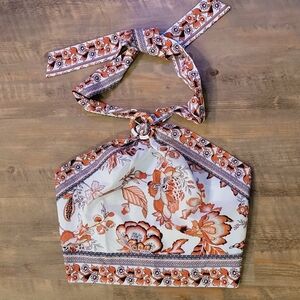 Womems Milk & Honey Halter Top. Blue & Orange Size L